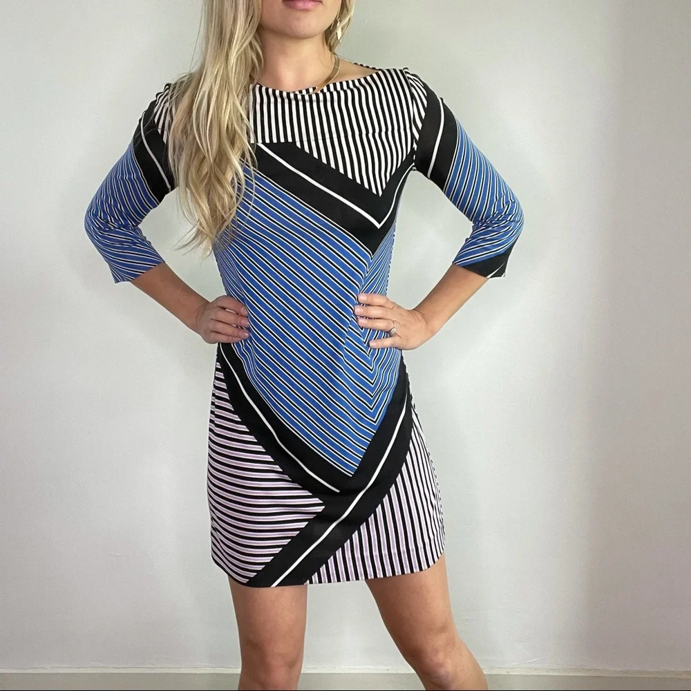Diane Von Furstenburg Blue, Black, White Dress - Picture 10 of 12